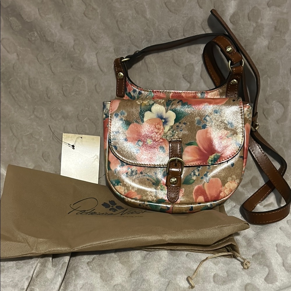 Patricia Nash Apricot Blossoms Claretta Leather Saddle Bag
